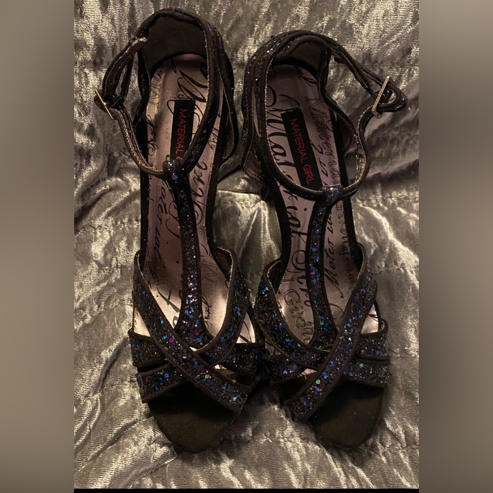 Material Girl Size 9.5 M, Elegant Black/Multi Glitter Women's Heels